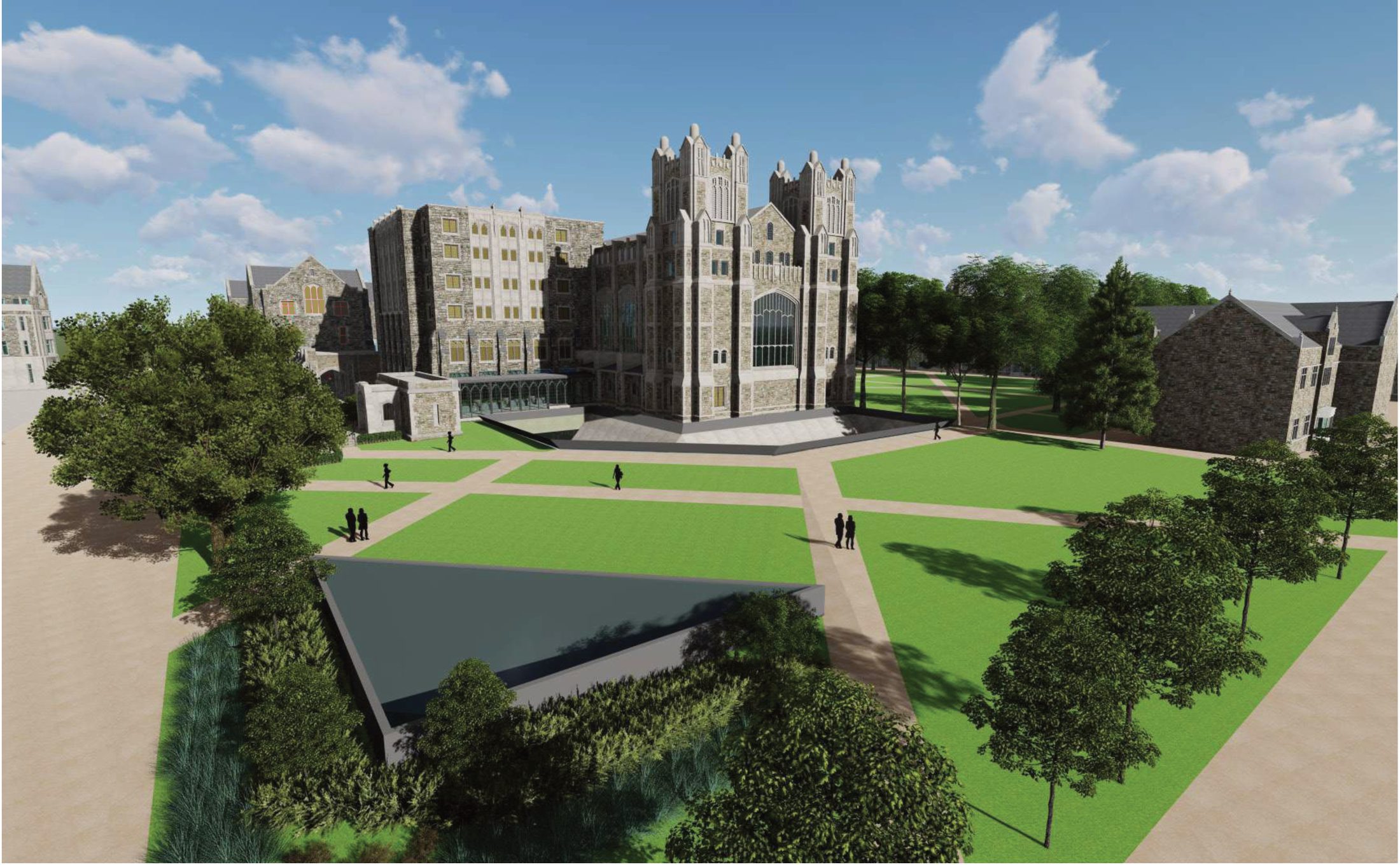 Bird's eye rendering of the proposed new entrance to the Underground Law Library from Monroe Street