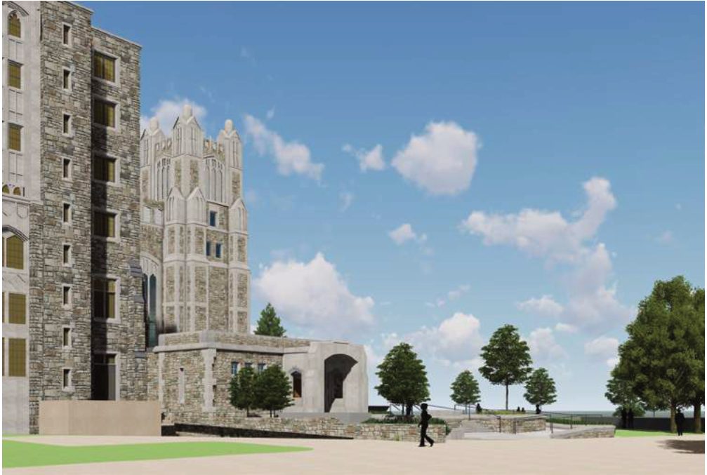 Rendering of the proposed entrance seen from Monroe Street looking northeast